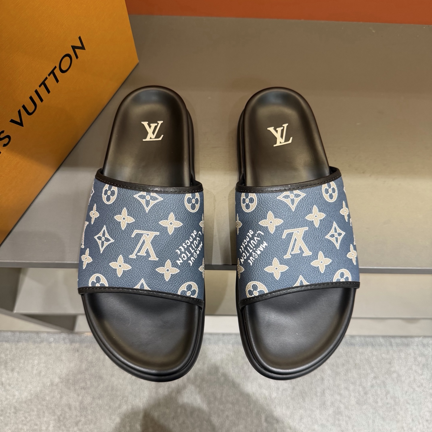 Cheap Louis Vuitton Slippers For Men in 208008, $55 USD- [IB208008] - Replica Louis Vuitton Slippers For Men