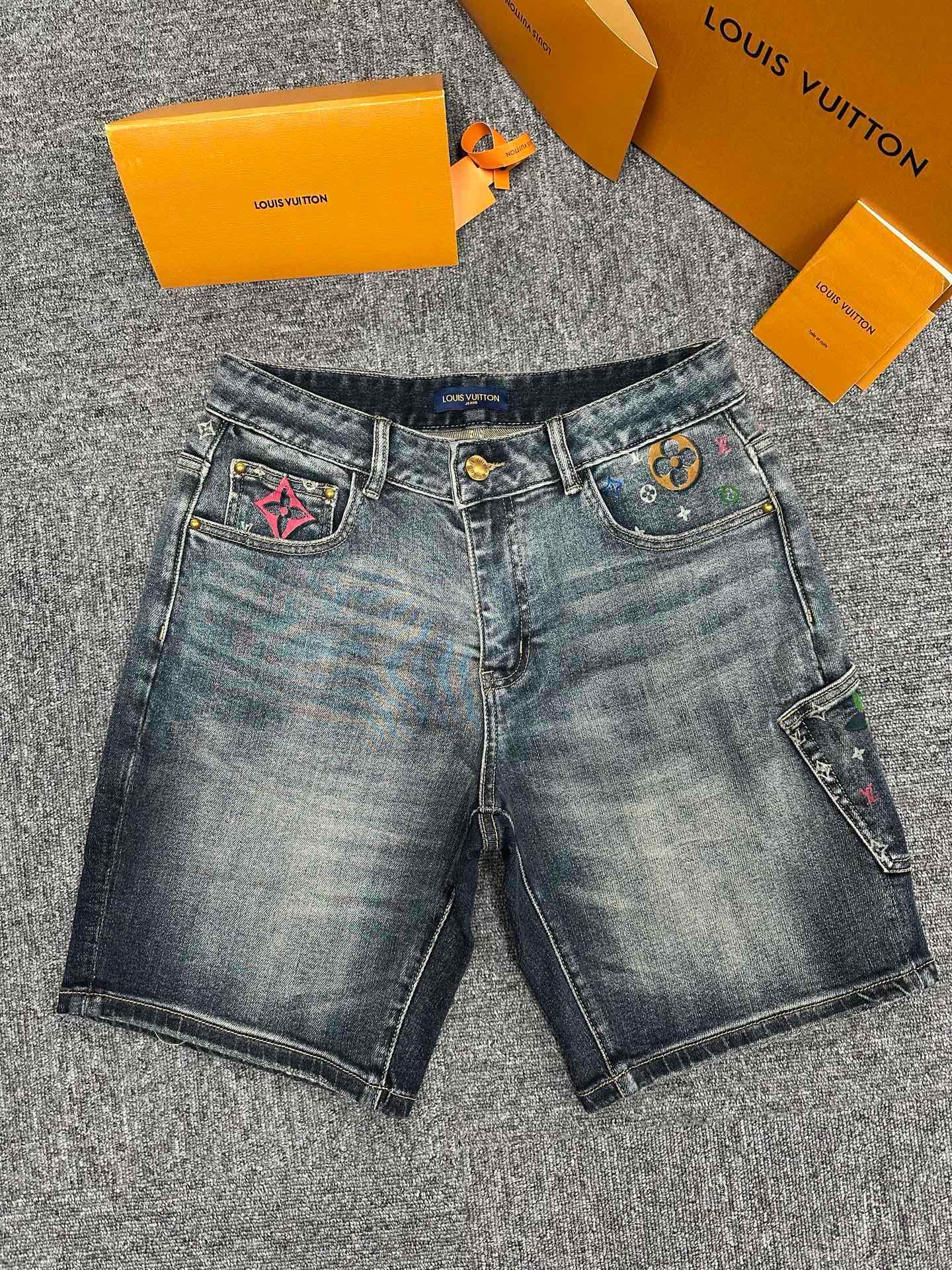 Cheap High quality Louis Vuitton Short Jeans For Men in 208799, $65 USD- [IB208799] - Replica Louis Vuitton Short Jeans For Men