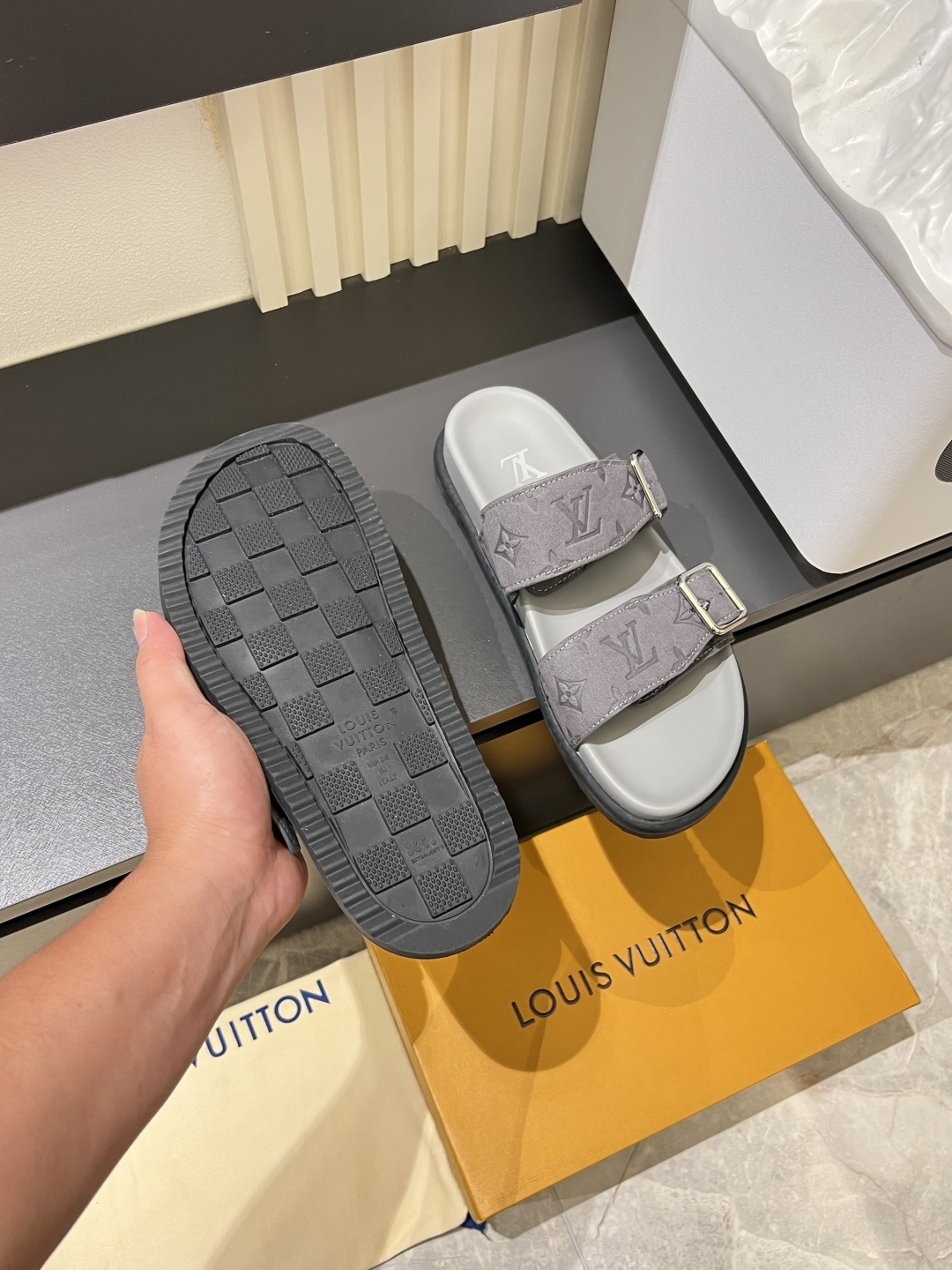 Cheap Louis Vuitton Slippers For Men in 211228, $50 USD- [IB211228] - Replica Louis Vuitton Slippers For Men