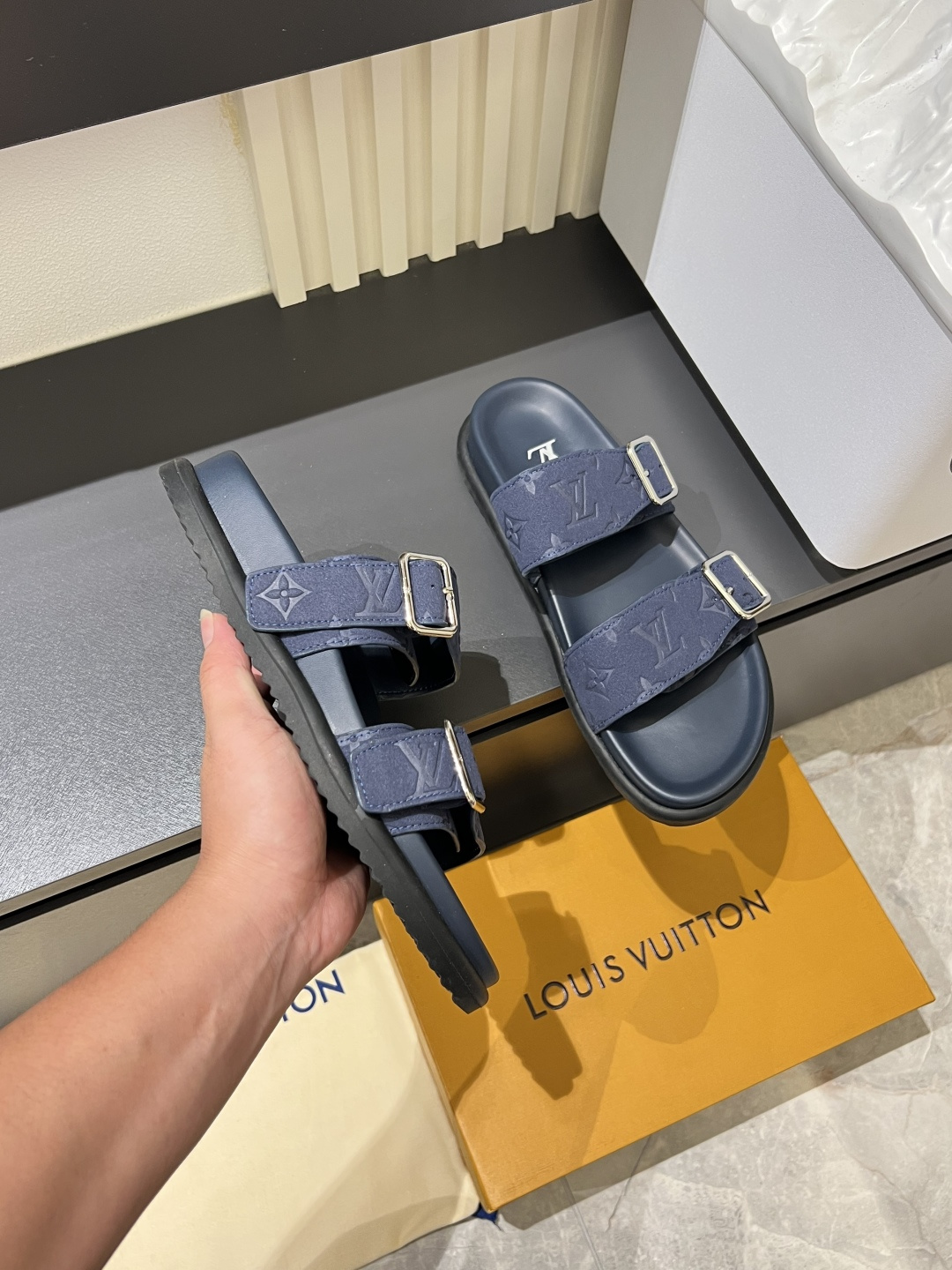 Cheap Louis Vuitton Slippers For Men in 211230, $50 USD- [IB211230] - Replica Louis Vuitton Slippers For Men