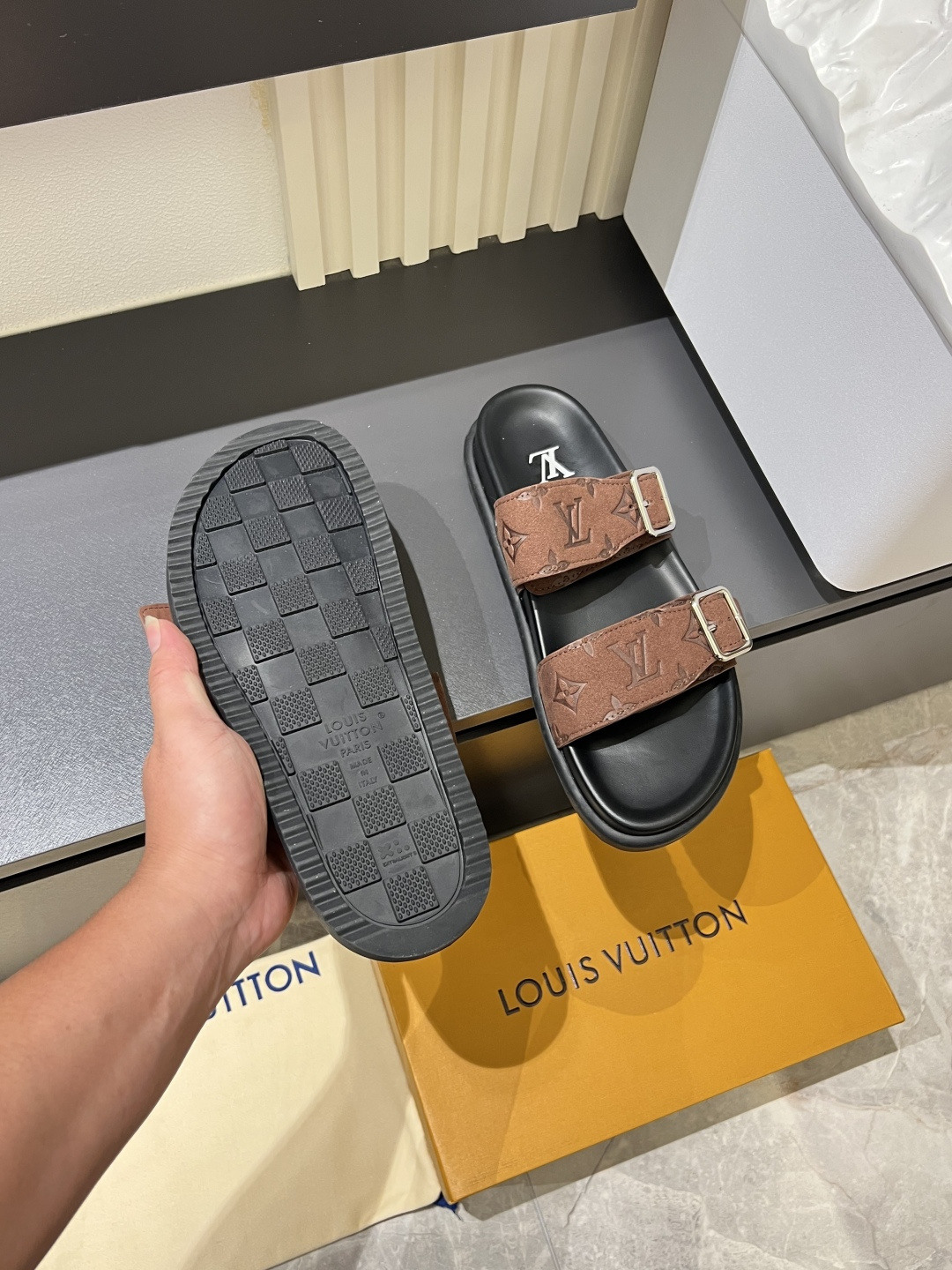 Cheap Louis Vuitton Slippers For Men in 211231, $50 USD- [IB211231] - Replica Louis Vuitton Slippers For Men