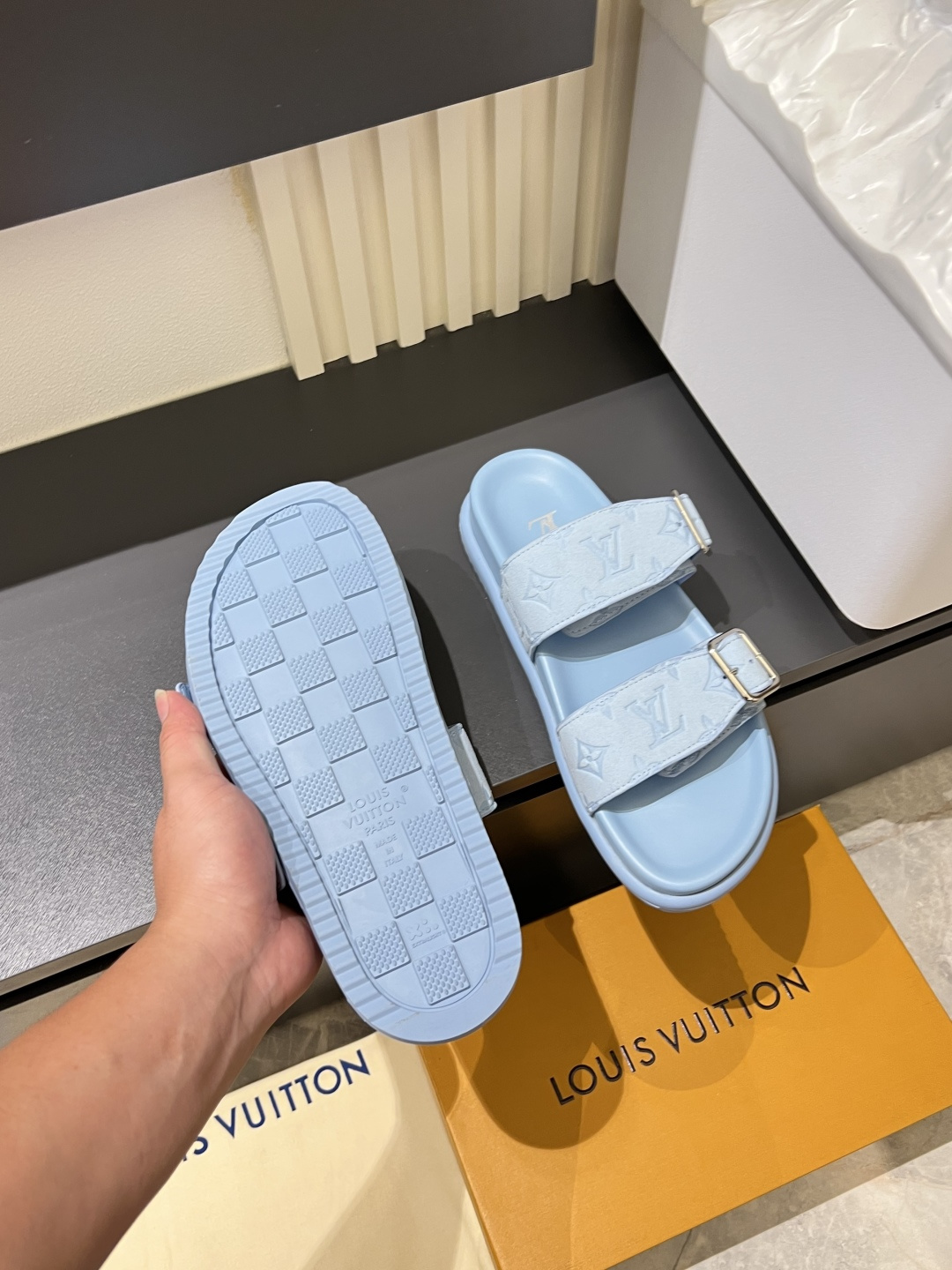 Cheap Louis Vuitton Slippers For Men in 211235, $50 USD- [IB211235] - Replica Louis Vuitton Slippers For Men