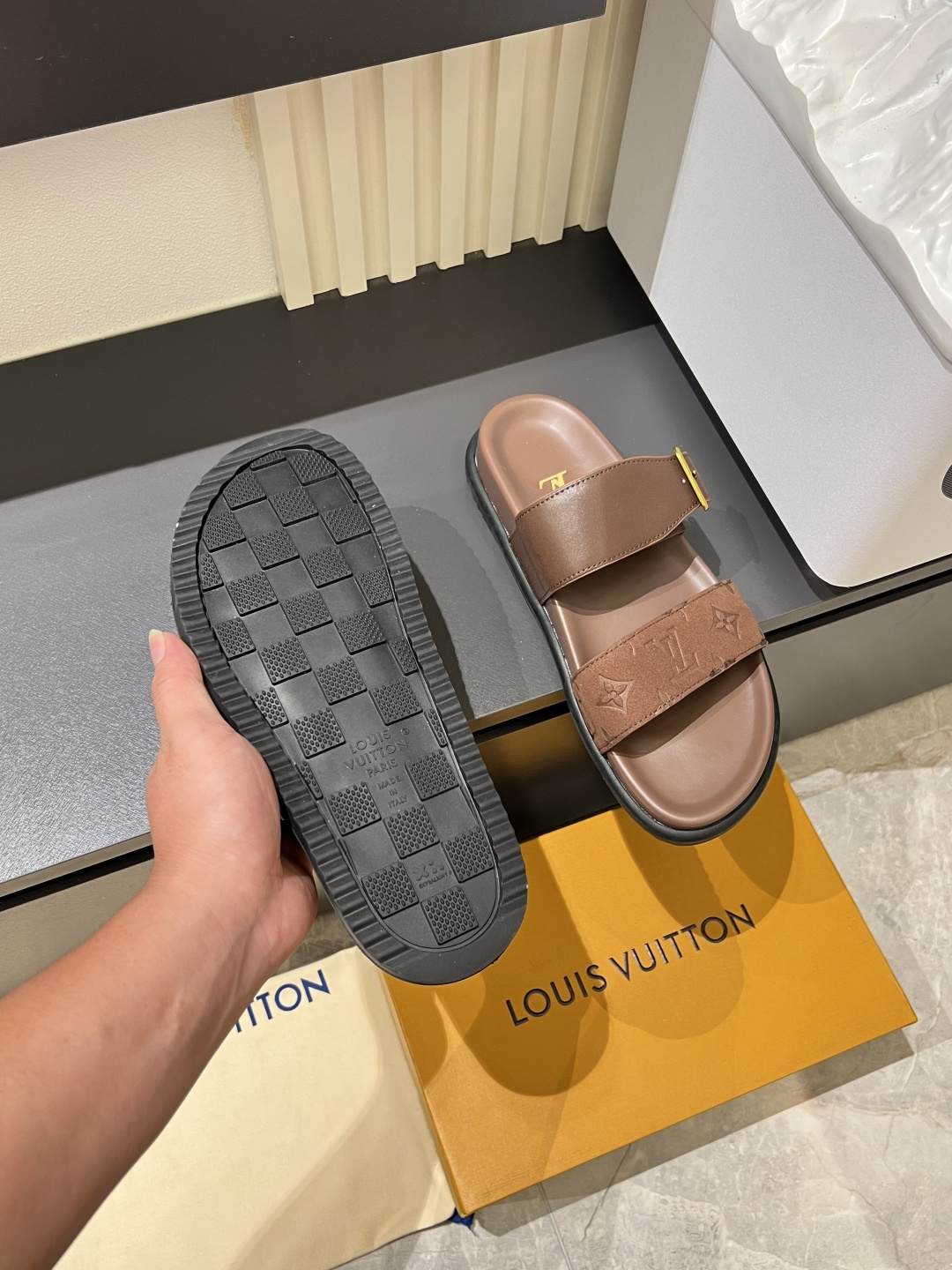 Cheap Louis Vuitton Slippers For Men in 211238, $50 USD- [IB211238] - Replica Louis Vuitton Slippers For Men