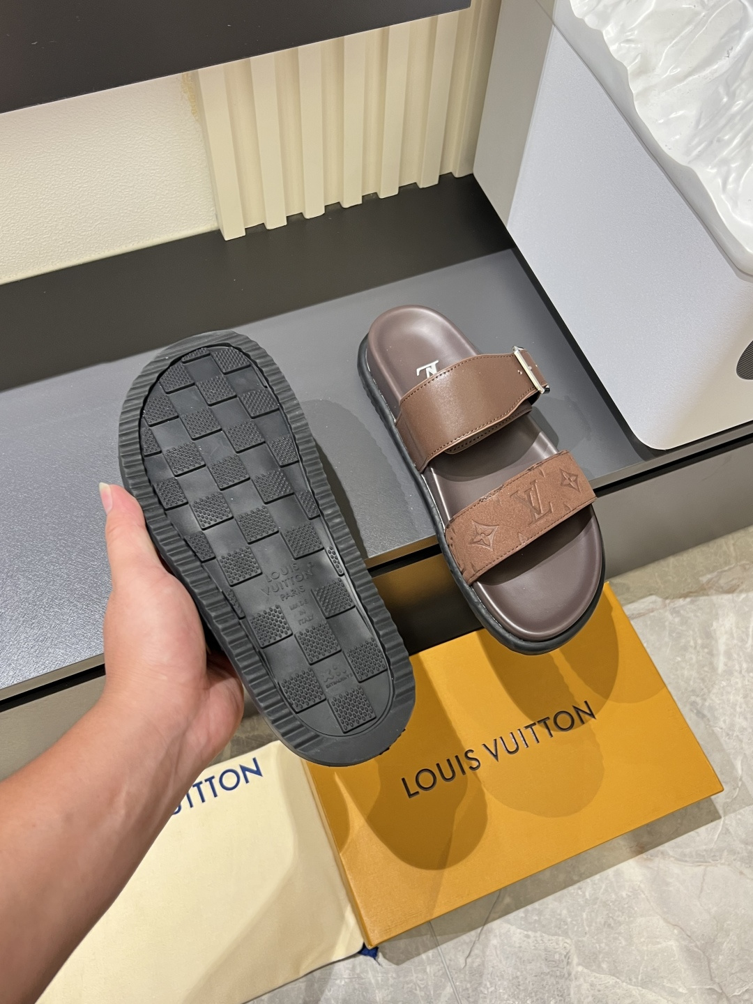 Cheap Louis Vuitton Slippers For Men in 211239, $50 USD- [IB211239] - Replica Louis Vuitton Slippers For Men