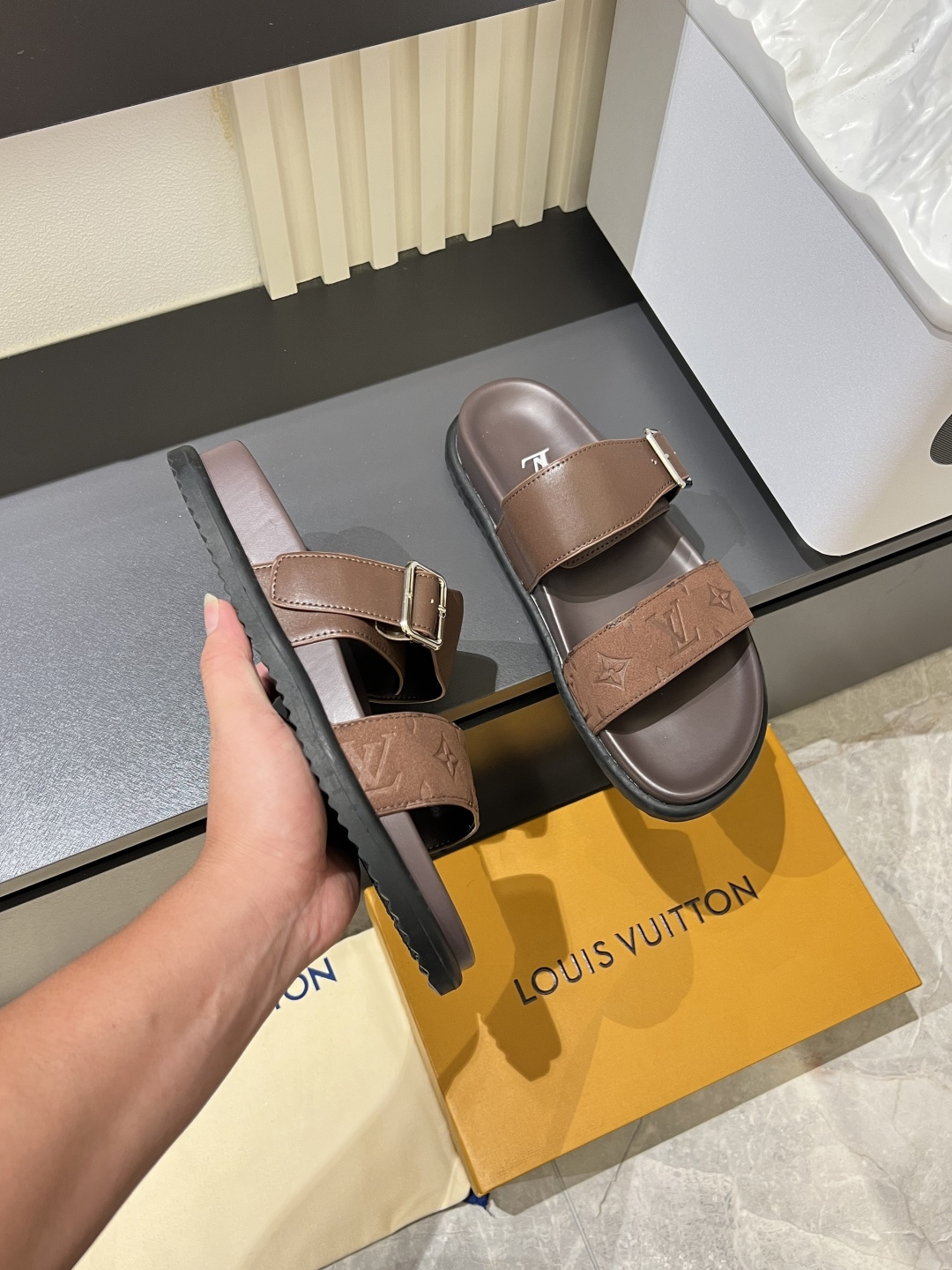 Cheap Louis Vuitton Slippers For Men in 211239, $50 USD- [IB211239] - Replica Louis Vuitton Slippers For Men