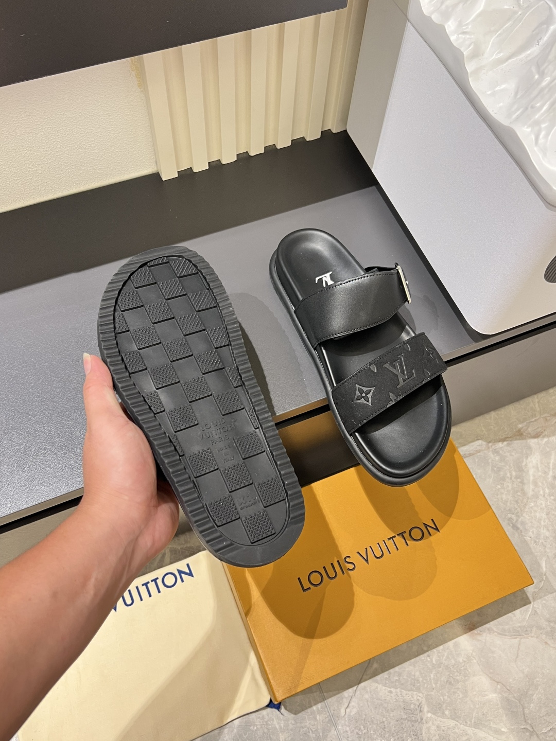 Cheap Louis Vuitton Slippers For Men in 211240, $50 USD- [IB211240] - Replica Louis Vuitton Slippers For Men