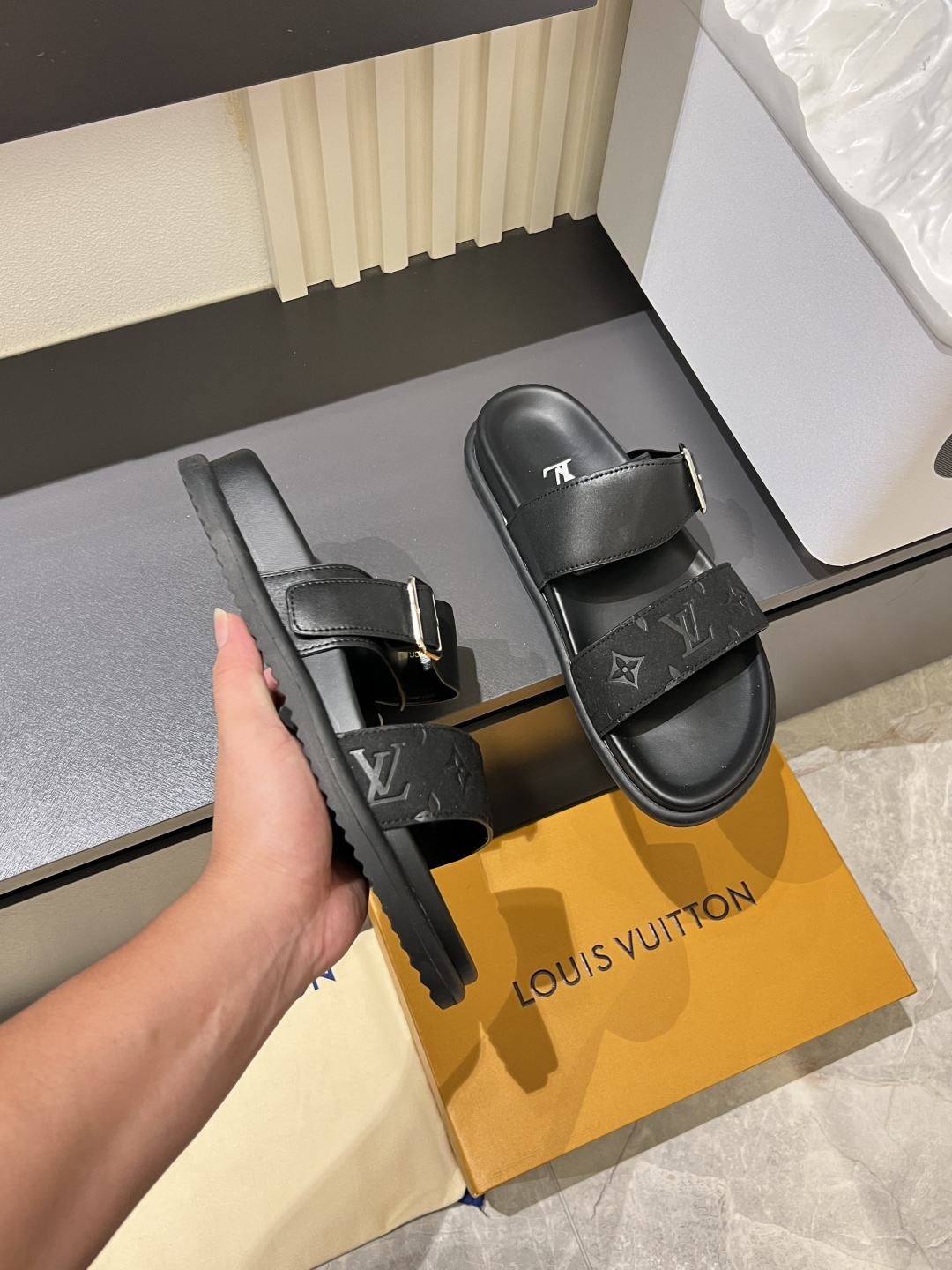 Cheap Louis Vuitton Slippers For Men in 211240, $50 USD- [IB211240] - Replica Louis Vuitton Slippers For Men