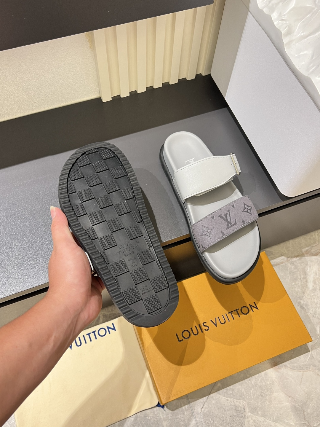 Cheap Louis Vuitton Slippers For Men in 211241, $50 USD- [IB211241] - Replica Louis Vuitton Slippers For Men