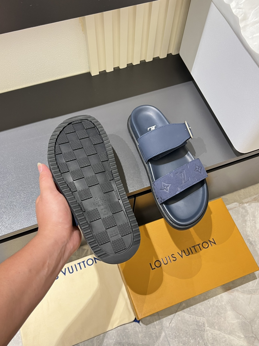 Cheap Louis Vuitton Slippers For Men in 211243, $50 USD- [IB211243] - Replica Louis Vuitton Slippers For Men