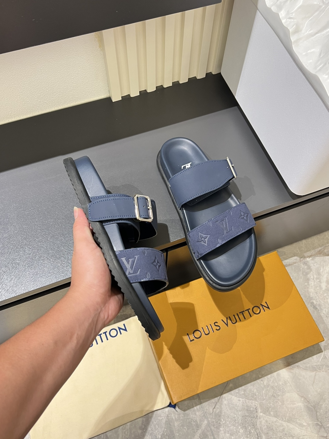 Cheap Louis Vuitton Slippers For Men in 211243, $50 USD- [IB211243] - Replica Louis Vuitton Slippers For Men