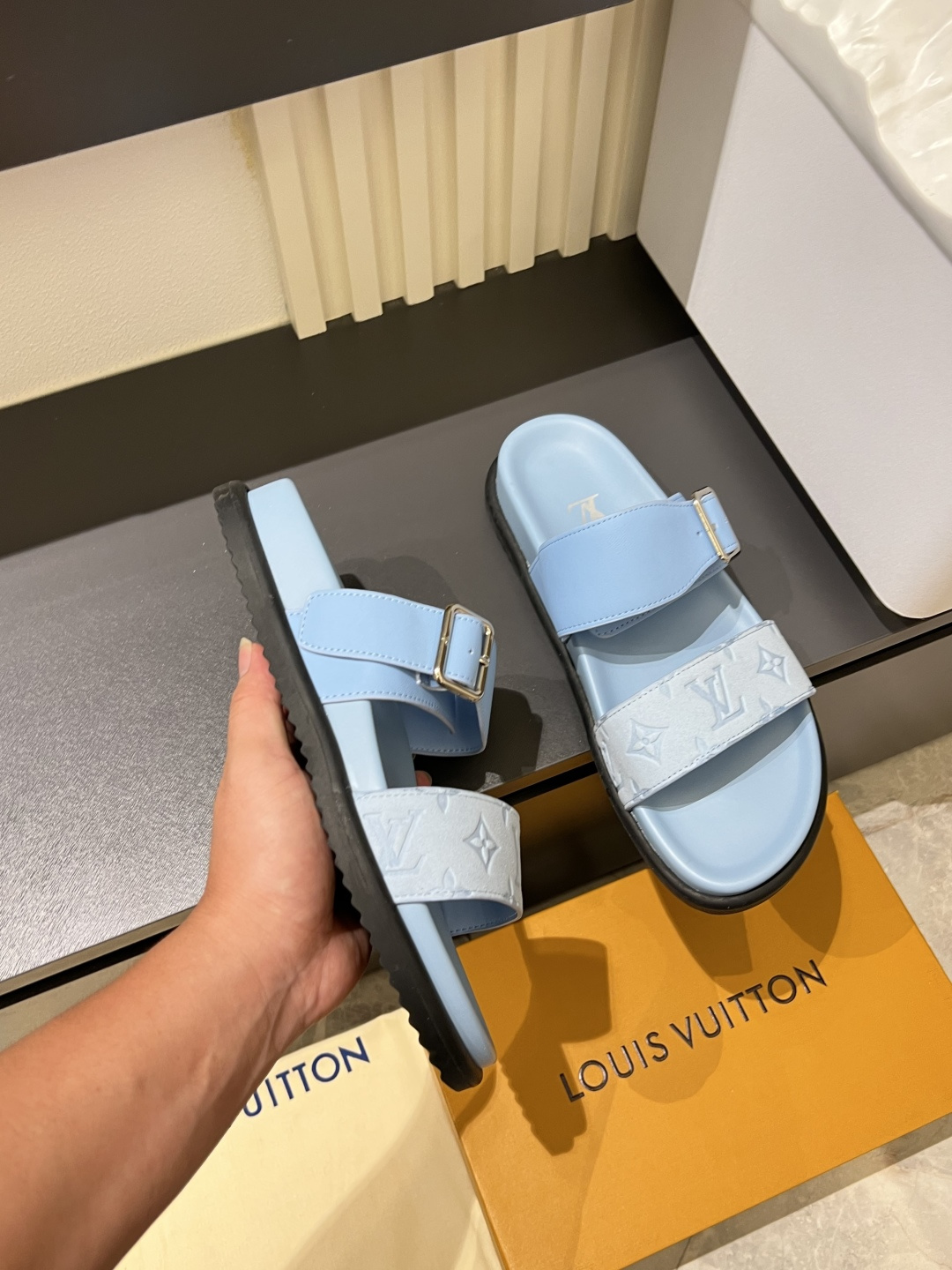 Cheap Louis Vuitton Slippers For Men in 211244, $50 USD- [IB211244] - Replica Louis Vuitton Slippers For Men