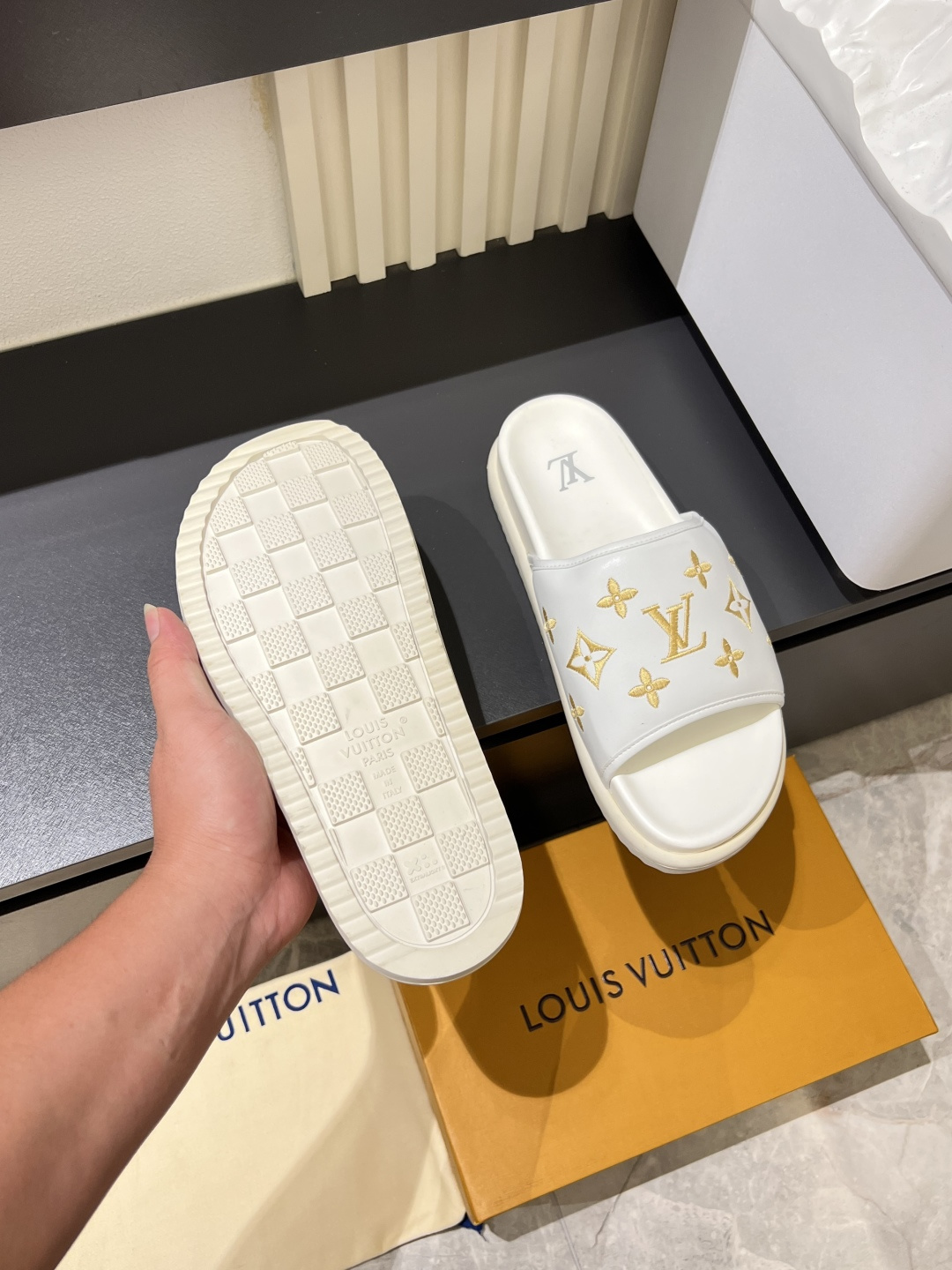 Cheap Louis Vuitton Slippers For Men in 211281, $50 USD- [IB211281] - Replica Louis Vuitton Slippers For Men