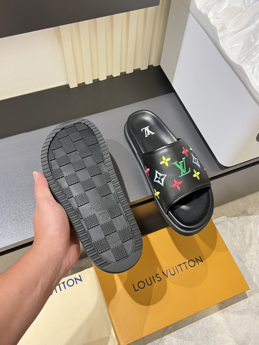 Cheap Louis Vuitton Slippers For Men in 211282, $50 USD- [IB211282] - Replica Louis Vuitton Slippers For Men
