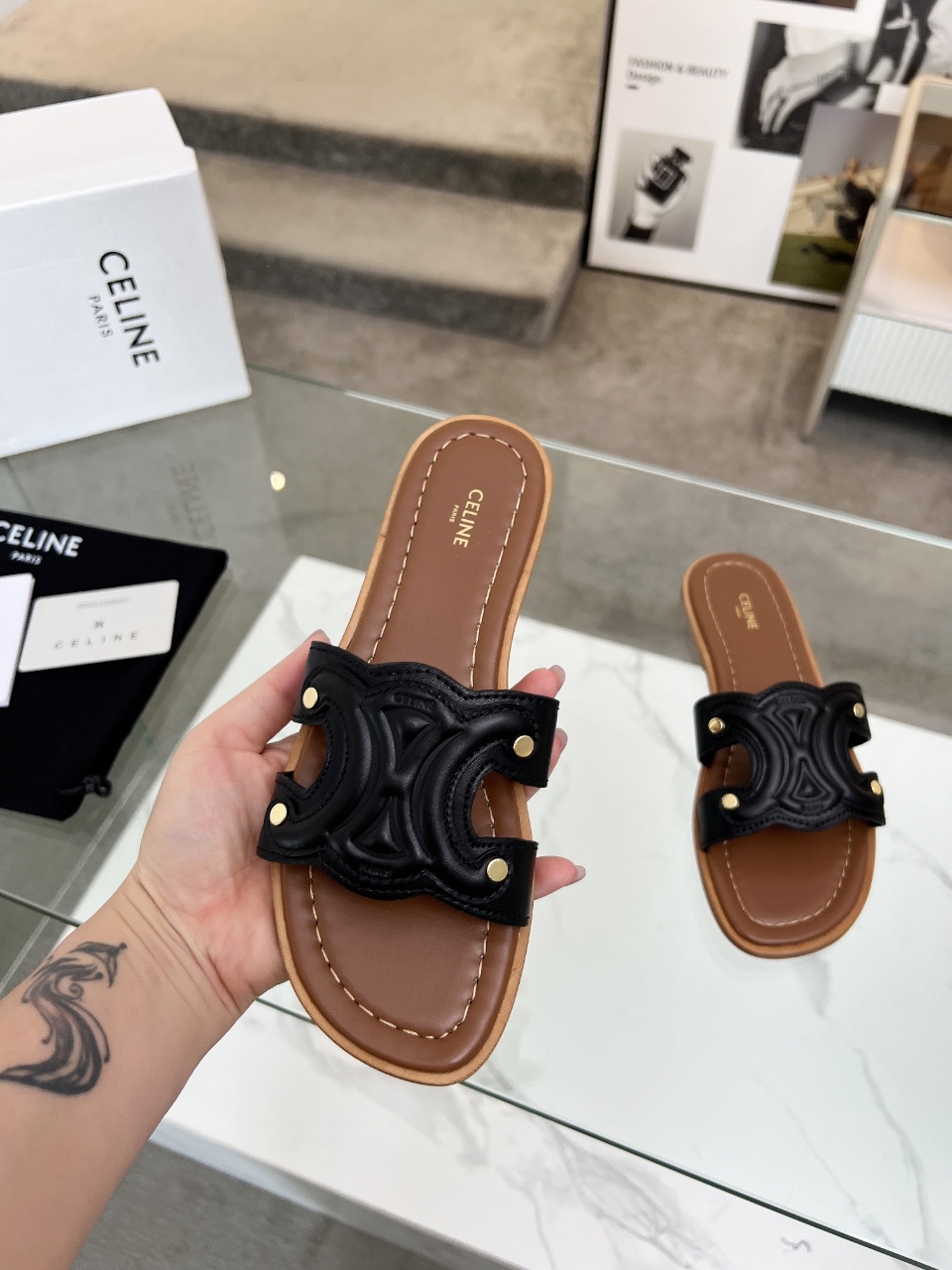 Cheap New Arrivals Celine Slippers For Women in 211454, $55 USD- [IB211454] - Replica Celine Shoes
