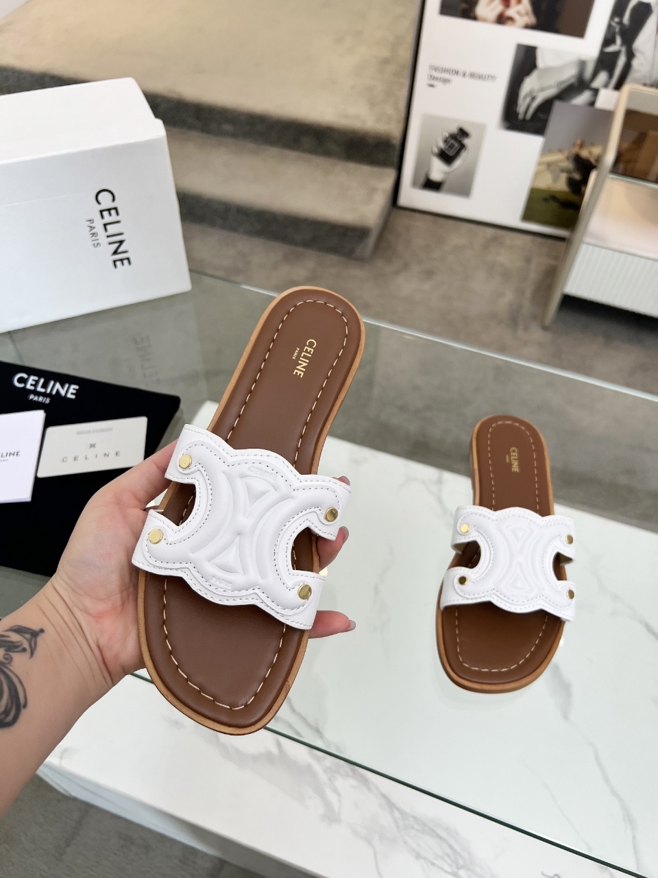 Cheap New Arrivals Celine Slippers For Women in 211455, $55 USD- [IB211455] - Replica Celine Shoes