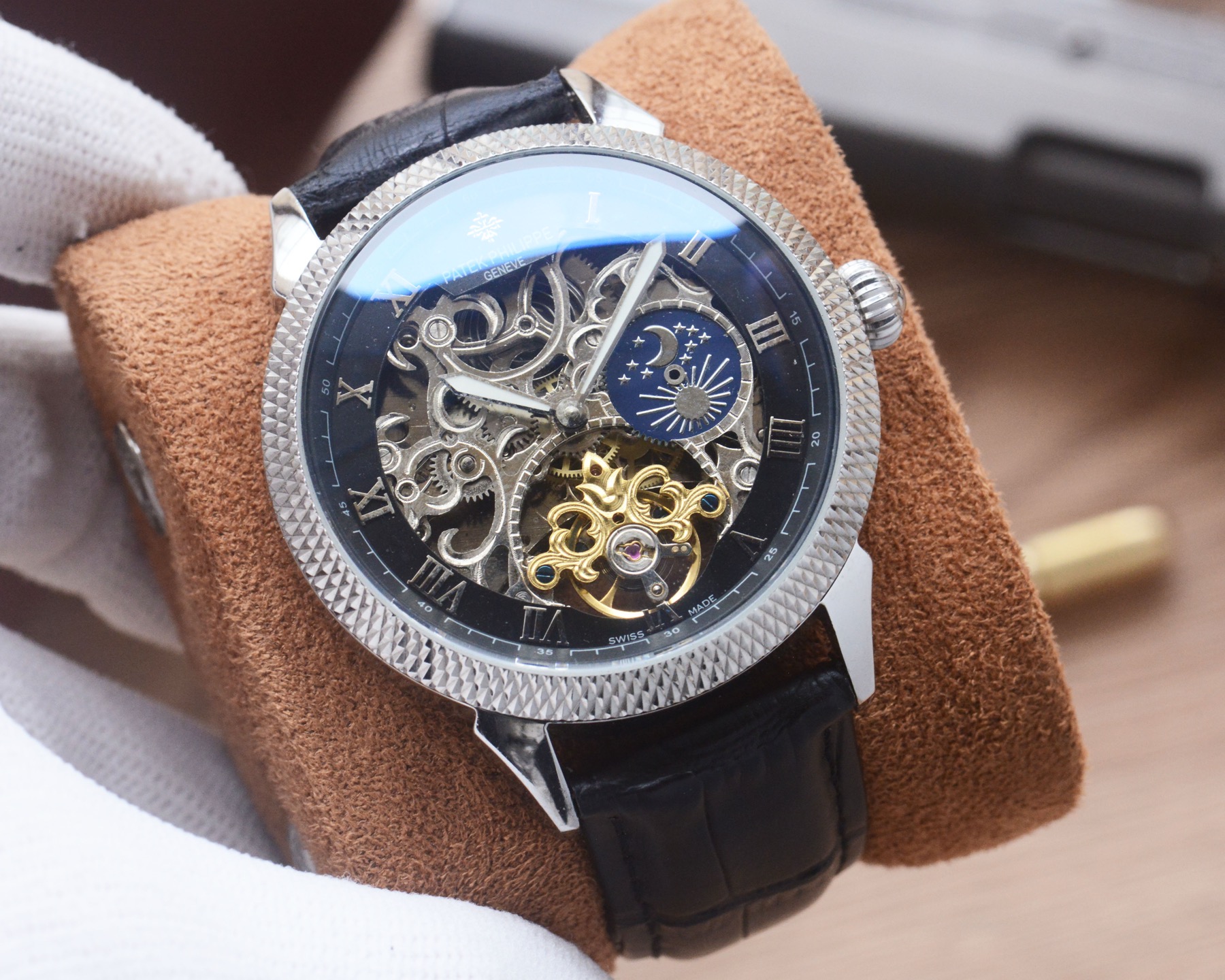 Cheap Patek Philippe high-quality open-work mechanical wristwatch in 212477, $350 USD- [IB212477] - Replica Patek Philippe AAA Diamond Watches