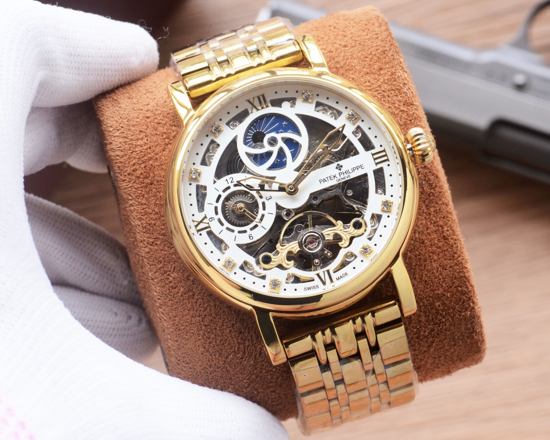 Cheap Patek Philippe high-quality open-work mechanical wristwatch in 212483, $350 USD- [IB212483] - Replica Patek Philippe AAA Diamond Watches