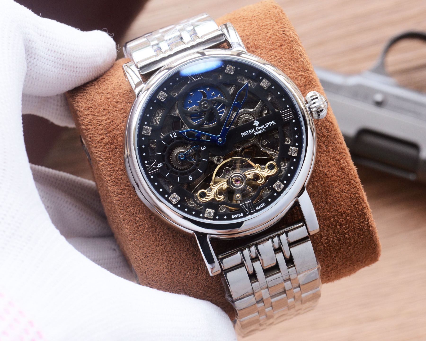 Cheap Patek Philippe high-quality open-work mechanical wristwatch in 212484, $350 USD- [IB212484] - Replica Patek Philippe AAA Diamond Watches
