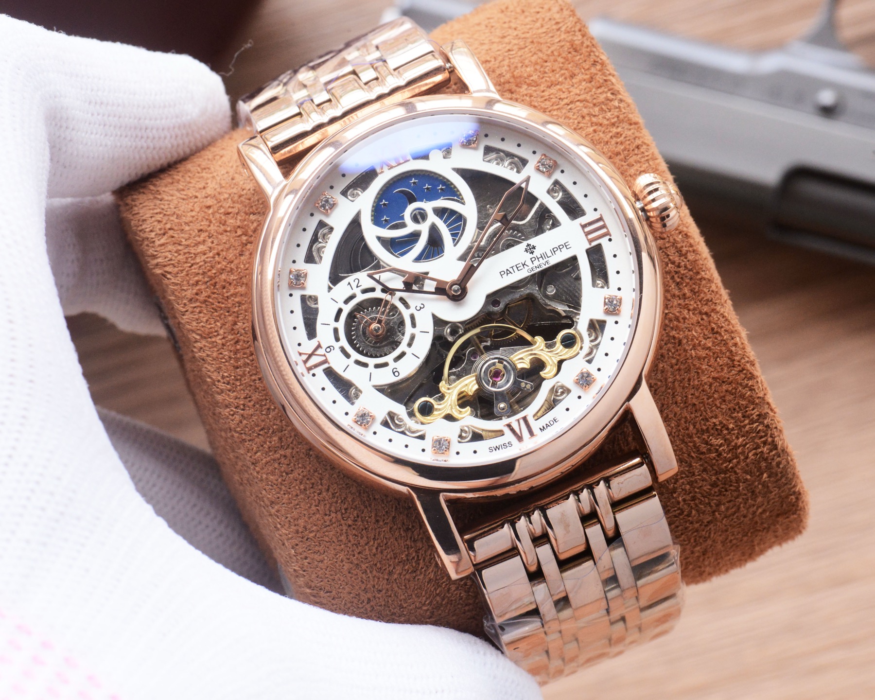 Cheap Patek Philippe high-quality open-work mechanical wristwatch in 212485, $350 USD- [IB212485] - Replica Patek Philippe AAA Diamond Watches