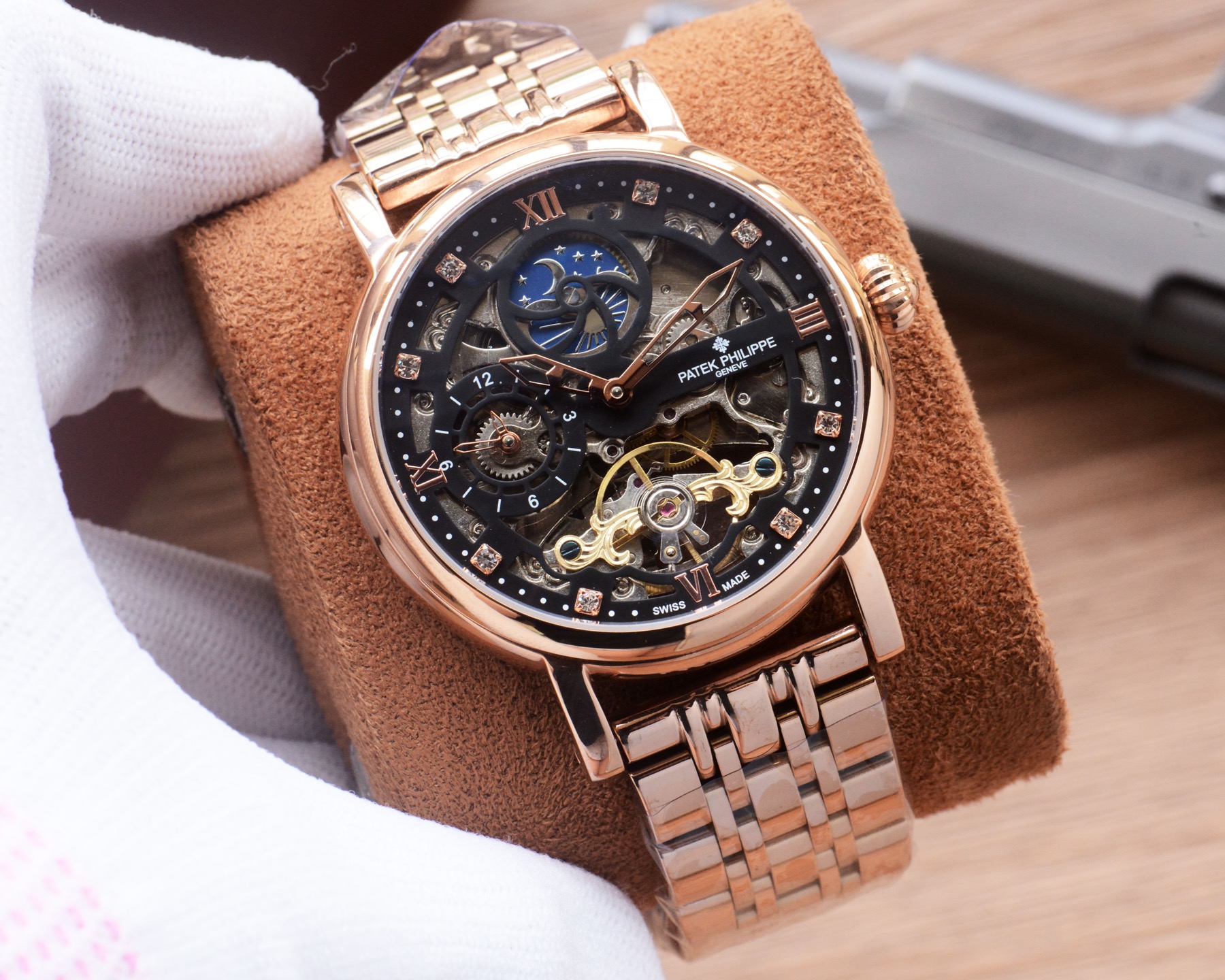 Cheap Patek Philippe high-quality open-work mechanical wristwatch in 212487, $350 USD- [IB212487] - Replica Patek Philippe AAA Diamond Watches
