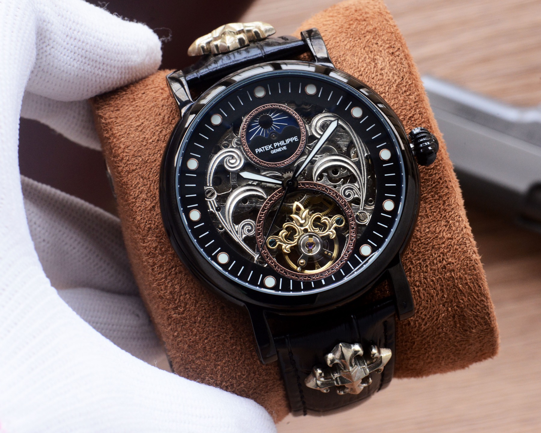 Cheap Patek Philippe high-quality open-work mechanical wristwatch in 212490, $350 USD- [IB212490] - Replica Patek Philippe AAA Diamond Watches