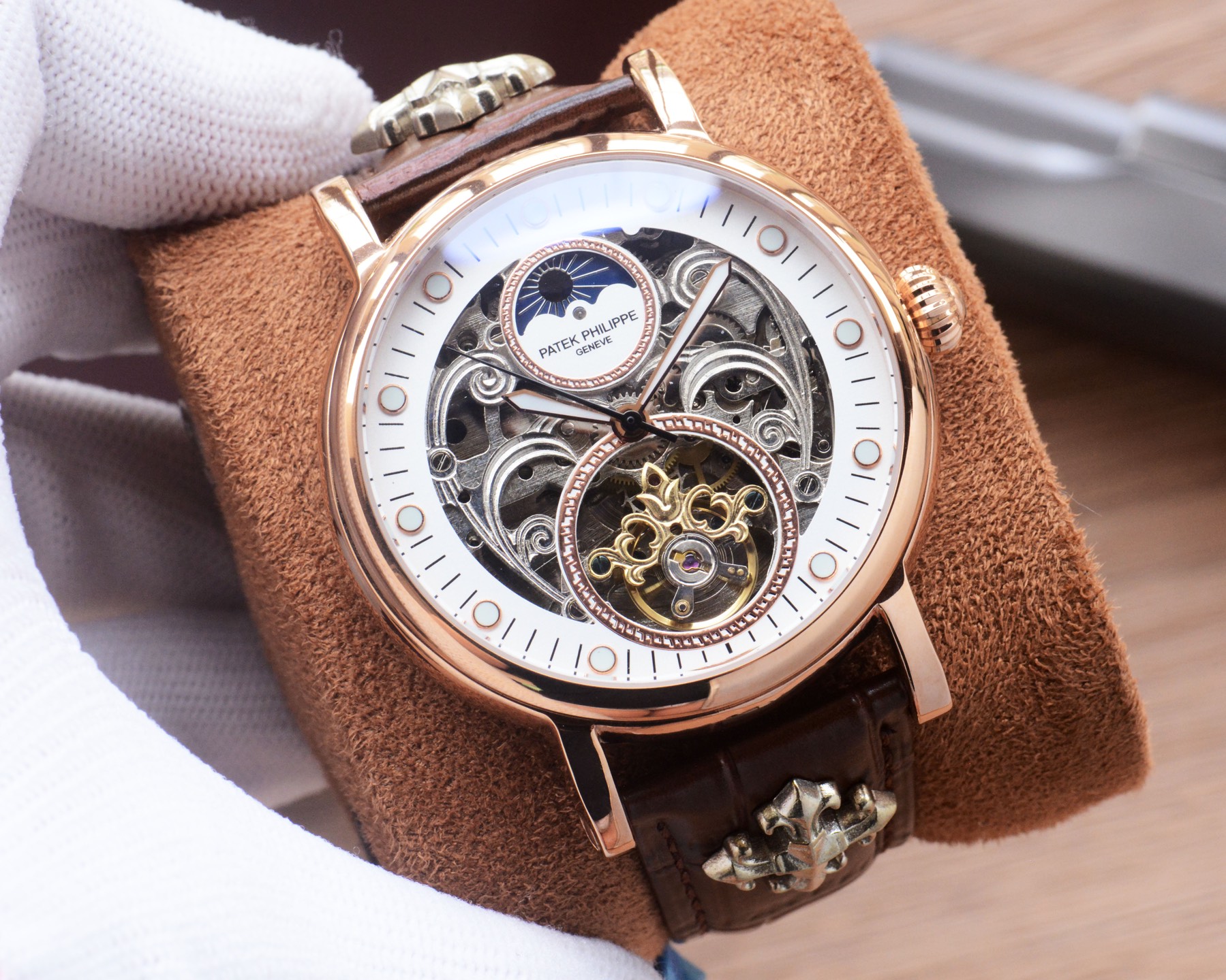 Cheap Patek Philippe high-quality open-work mechanical wristwatch in 212495, $350 USD- [IB212495] - Replica Patek Philippe AAA Diamond Watches
