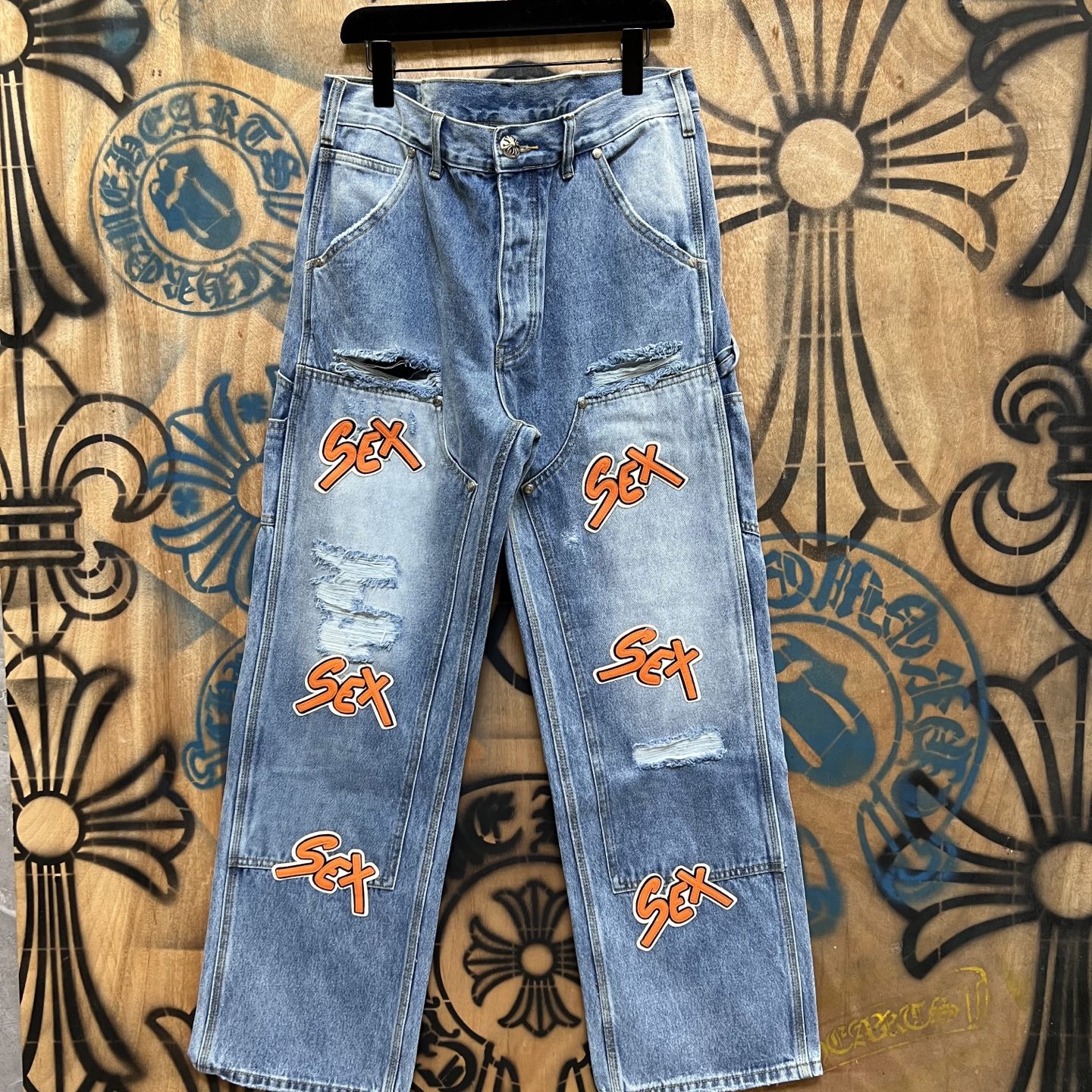 Cheap Chrome Hearts Jeans in 216437, $80 USD- [IB216437] - Replica Chrome Hearts Jeans