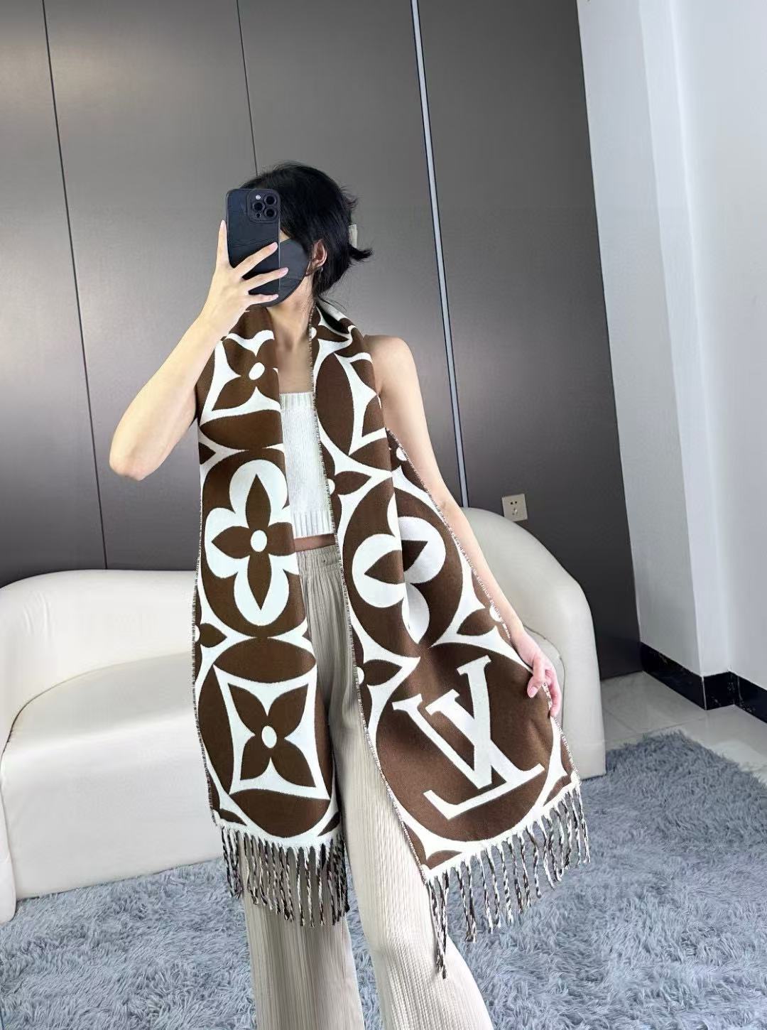 Cheap Louis Vuitton Cashmere Scarf in 218213, $55 USD- [IB218213] - Replica Louis Vuitton Cashmere Scarf