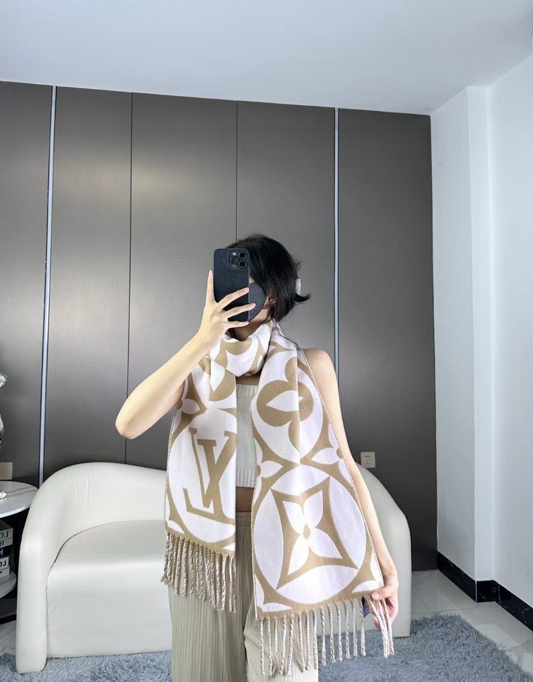Cheap Louis Vuitton Cashmere Scarf in 218215, $55 USD- [IB218215] - Replica Louis Vuitton Cashmere Scarf
