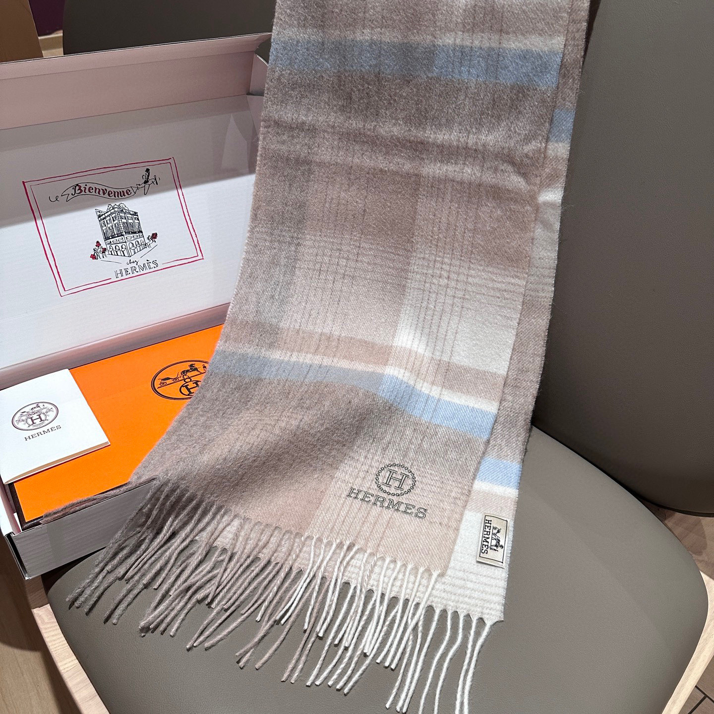 Cheap Hermes Cashmere scarf in 218238, $55 USD- [IB218238] - Replica Hermes Cashmere scarf
