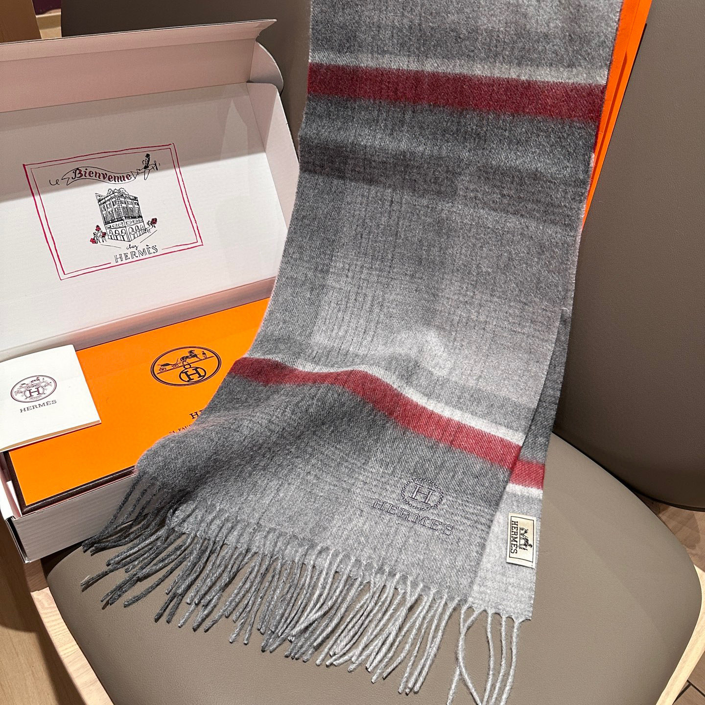 Cheap Hermes Cashmere scarf in 218239, $55 USD- [IB218239] - Replica Hermes Cashmere scarf