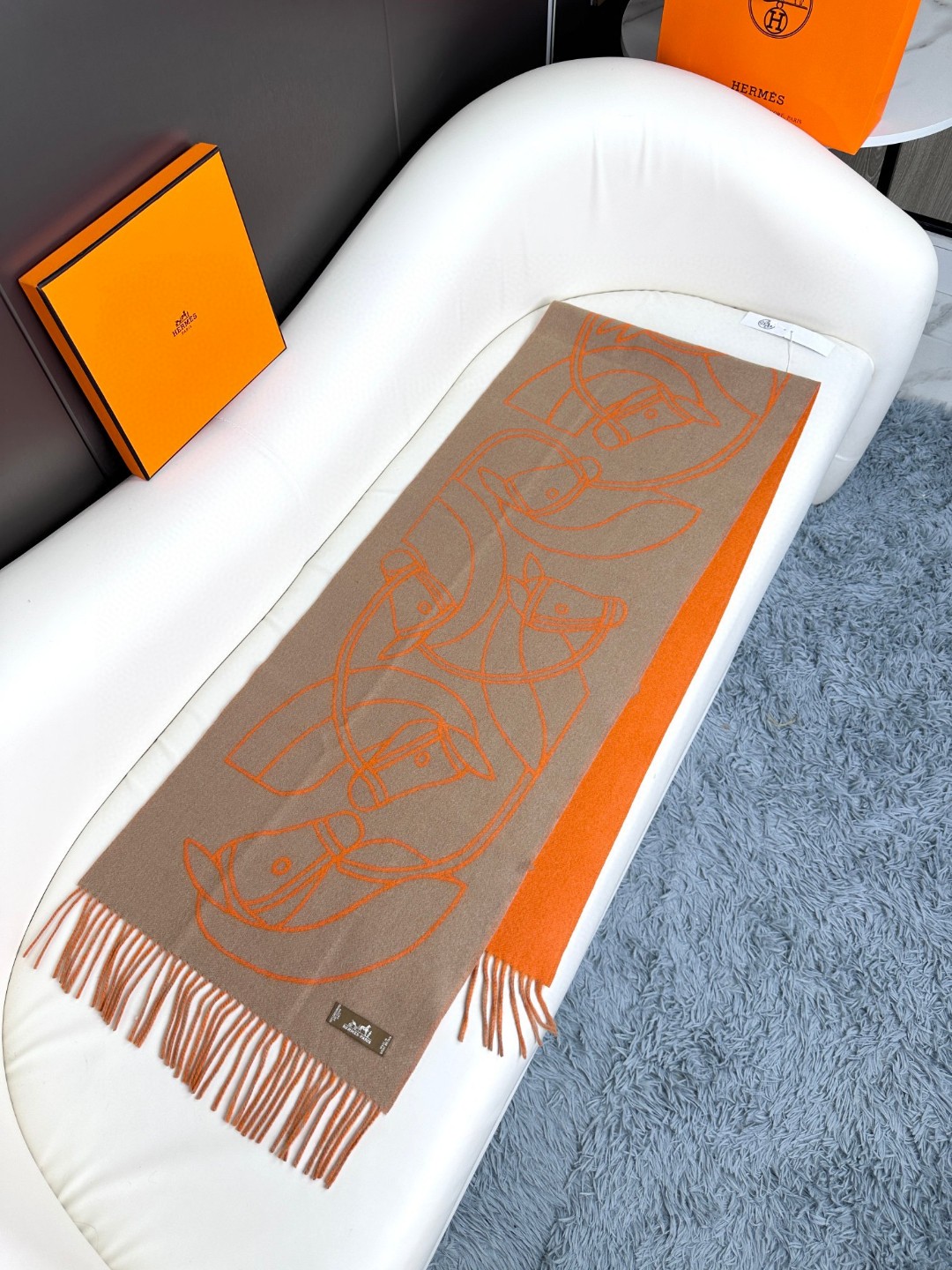 Cheap Hermes Cashmere scarf in 218246, $55 USD- [IB218246] - Replica Hermes Cashmere scarf