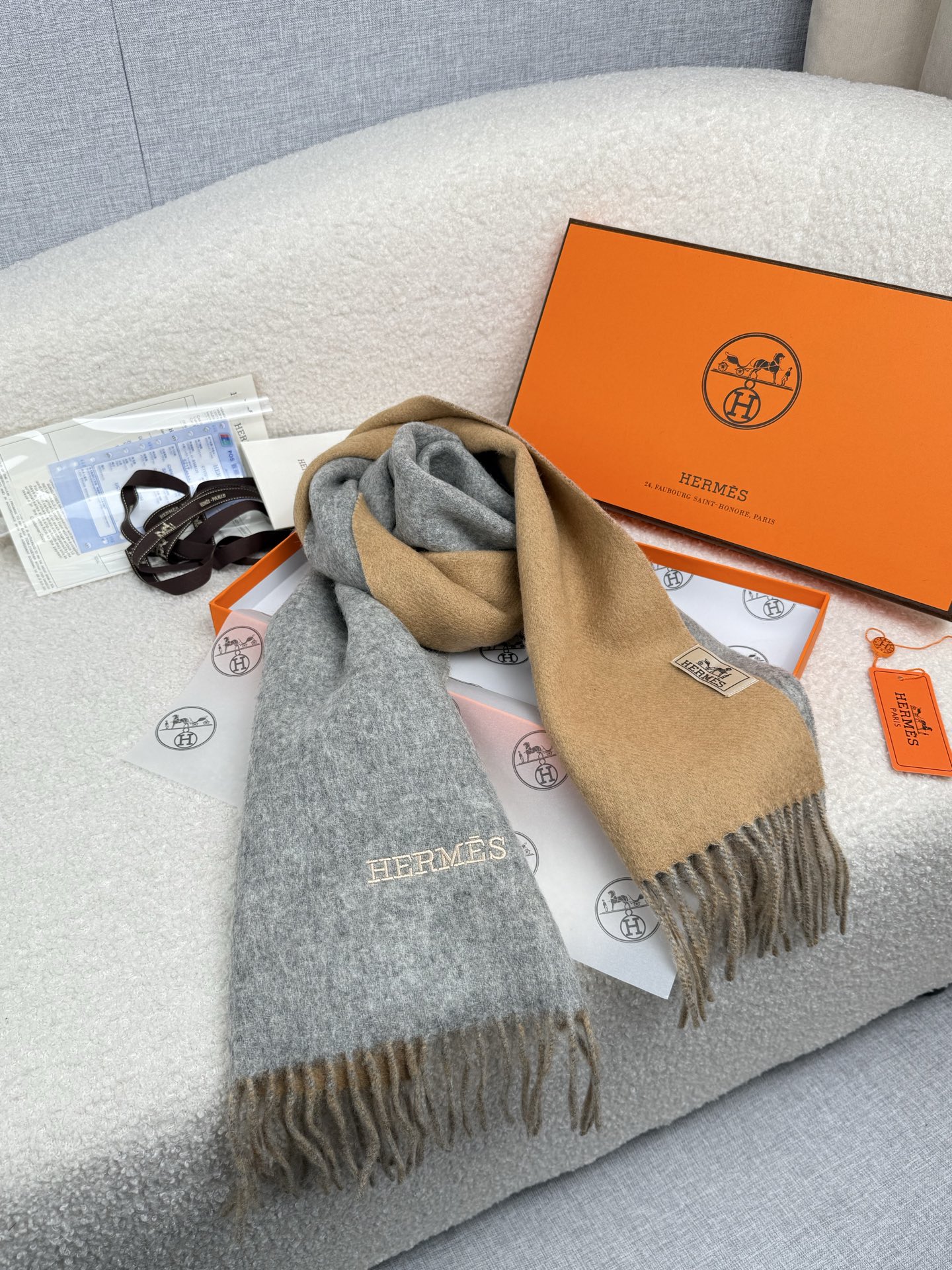Cheap Hermes Cashmere scarf in 218256, $55 USD- [IB218256] - Replica Hermes Cashmere scarf