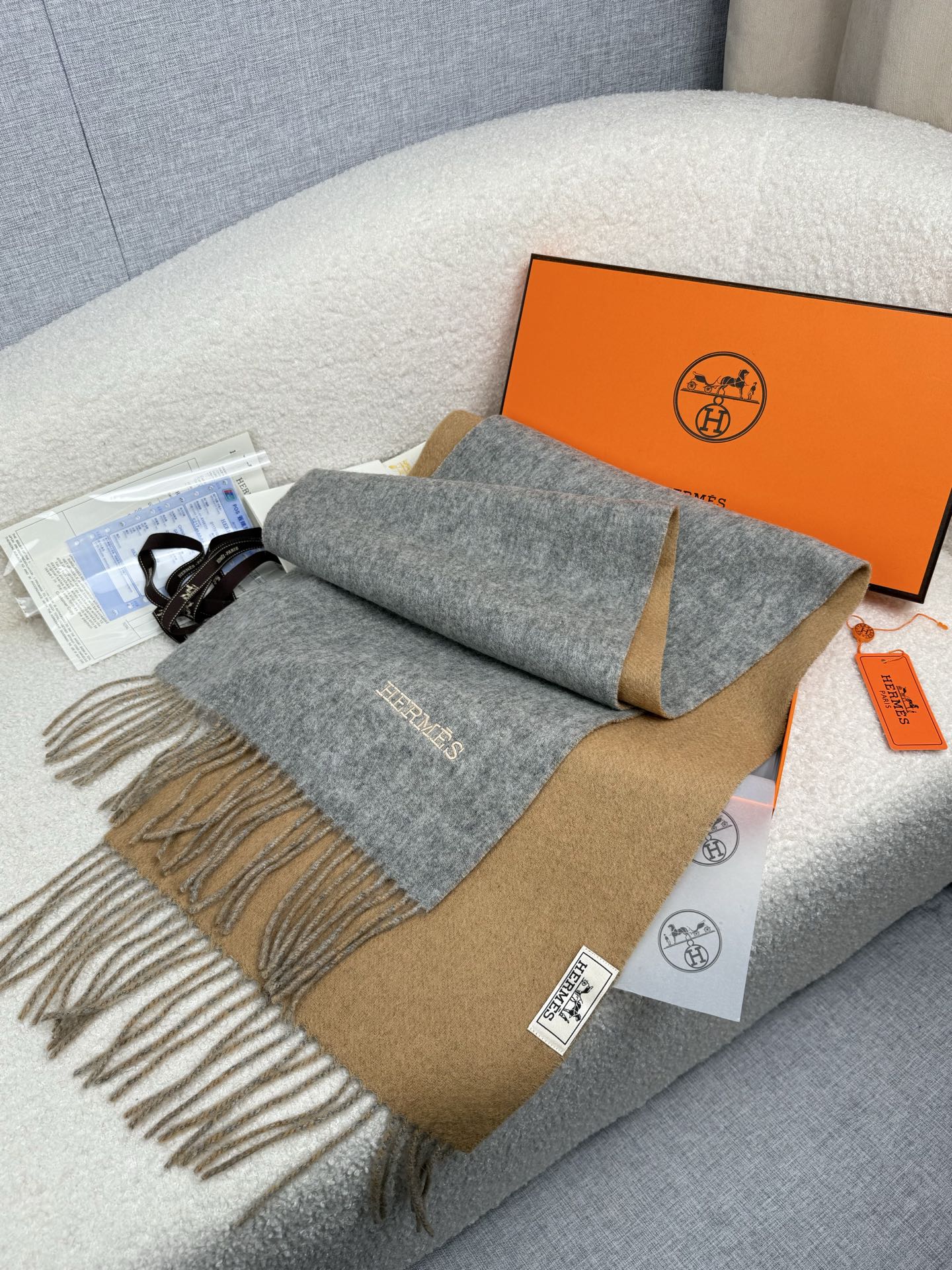 Cheap Hermes Cashmere scarf in 218256, $55 USD- [IB218256] - Replica Hermes Cashmere scarf