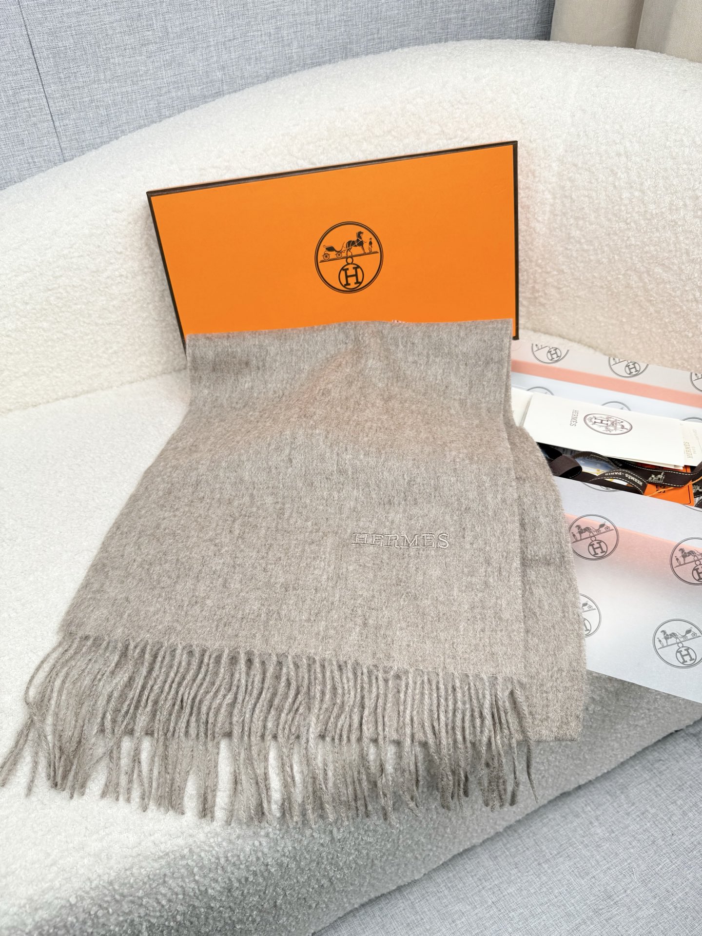 Cheap Hermes Cashmere scarf in 218257, $55 USD- [IB218257] - Replica Hermes Cashmere scarf