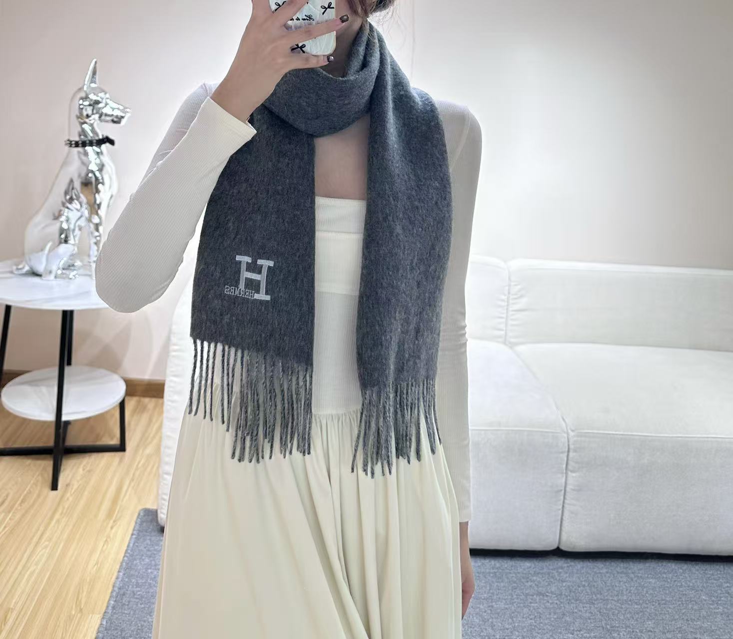 Cheap Hermes Cashmere scarf in 218277, $55 USD- [IB218277] - Replica Hermes Cashmere scarf