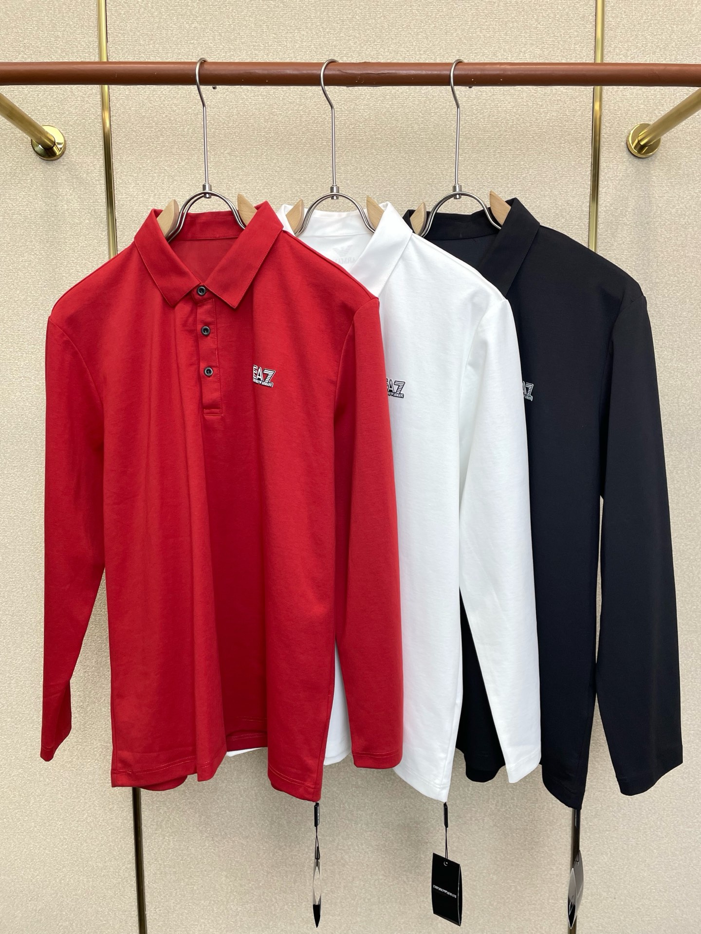 Cheap Armani Long-Sleeved Polo T-Shirts for Men in 221145, $45 USD- [IB221145] - Replica Armani Long-Sleeved Polo T-Shirts for Men