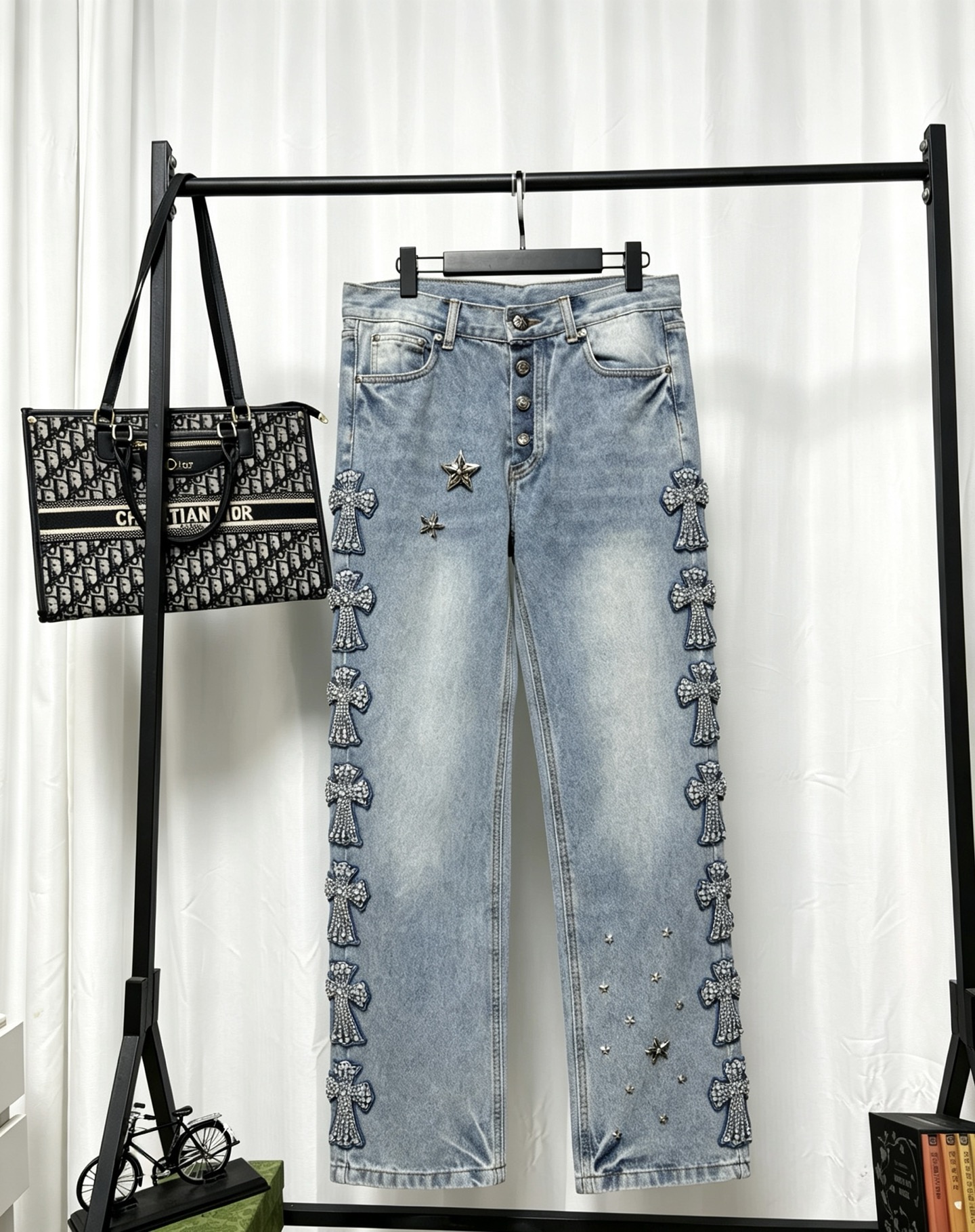 Cheap Chrome Hearts Jeans in 222805, $65 USD- [IB222805] - Replica Chrome Hearts Jeans