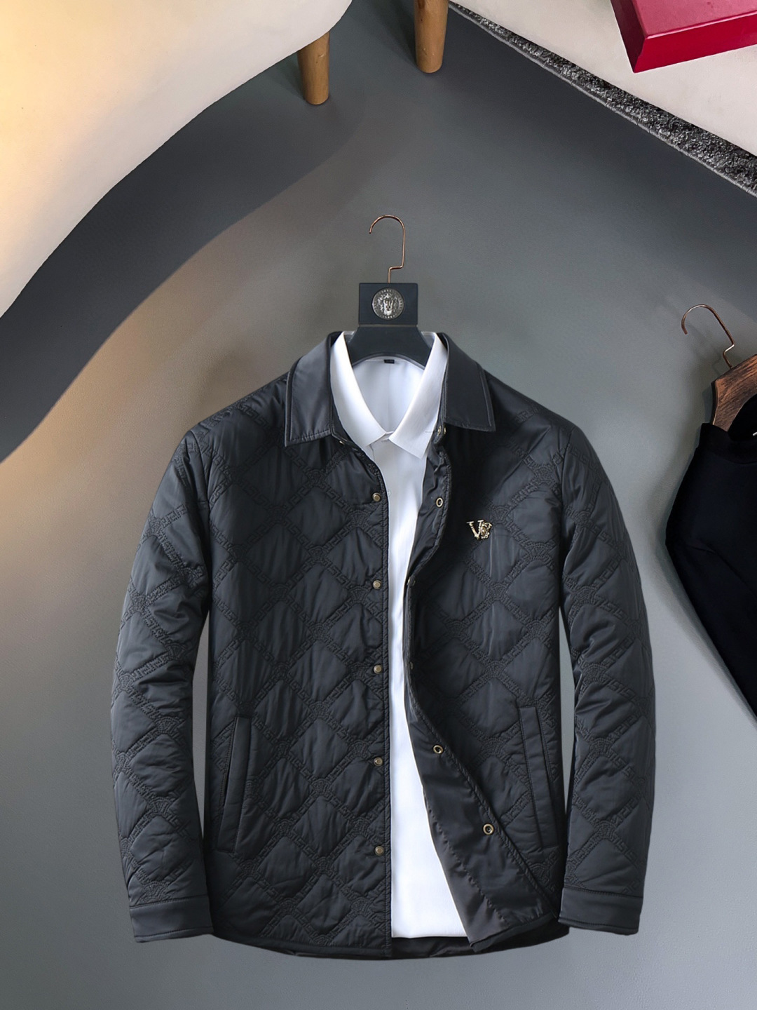 Cheap Versace Thick Coats For Men in 229619, $125 USD- [IB229619] - Replica Versace Thick Coats For Men