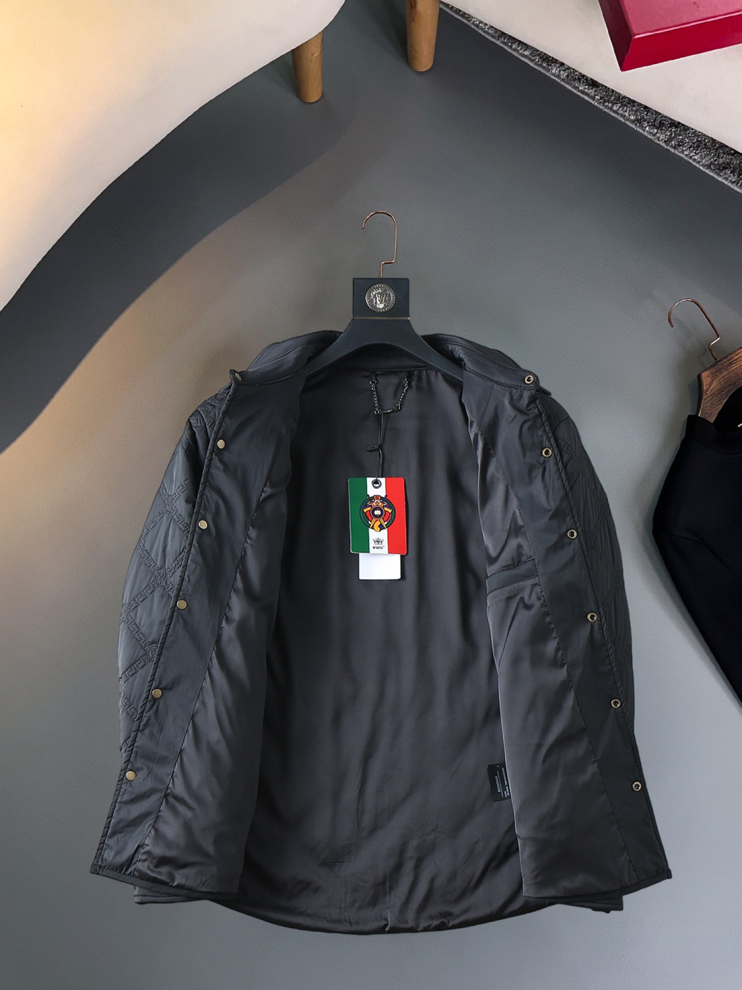Cheap Versace Thick Coats For Men in 229619, $125 USD- [IB229619] - Replica Versace Thick Coats For Men